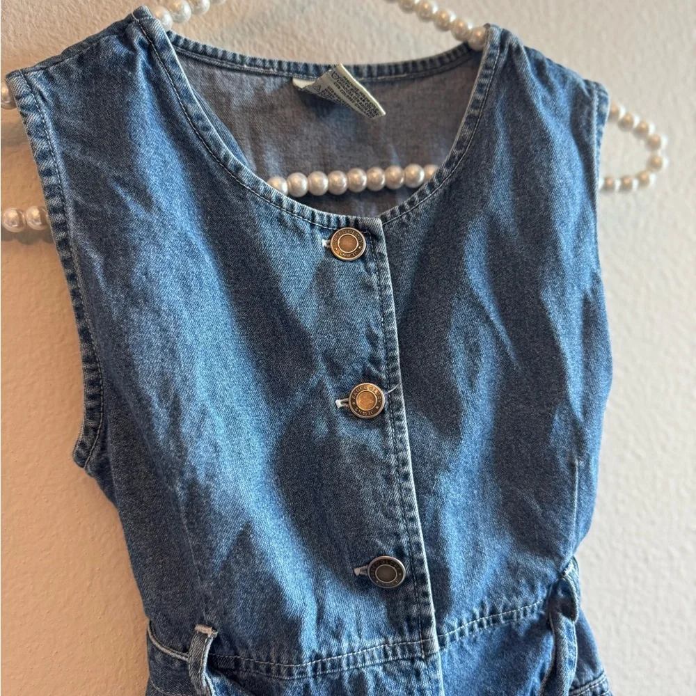 Vintage 😍 Denim Sleeveless Button-Down Dress